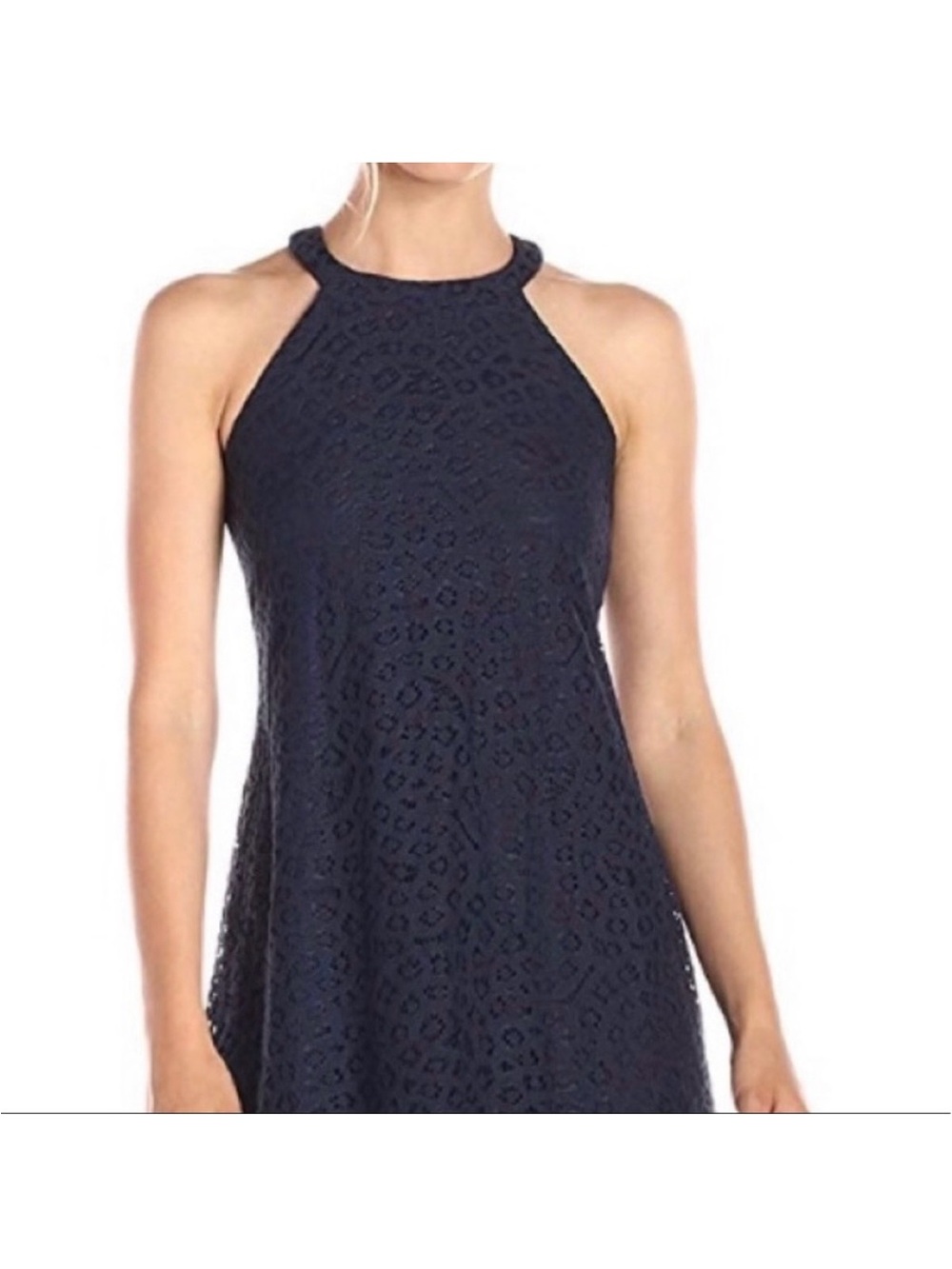 Sleeveless Navy Lace Halter Dress